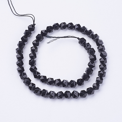 Opaque Glass Beads Strands, Imitation Black Agate, Faceted, Round