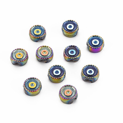 Perlas de aleación de color del arco iris chapado en bastidor ajustes de diamantes de imitación, sin cadmio y níque y plomo, plano y redondo