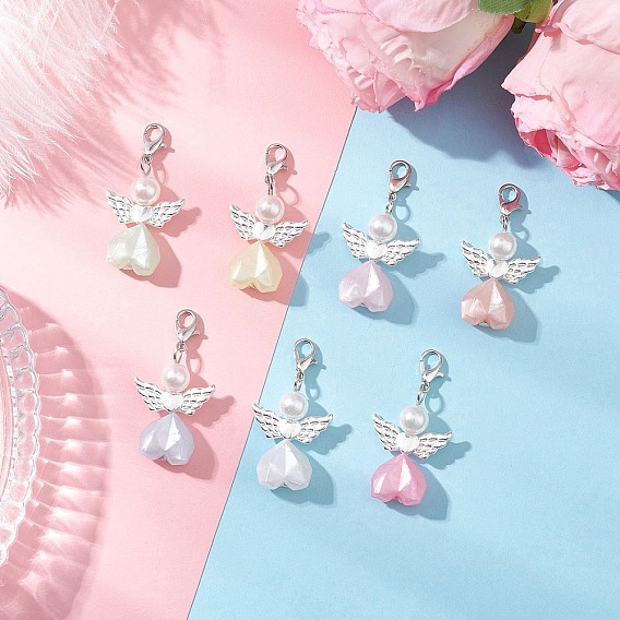 Подвеска в виде сердца в виде ангела из акрила, Сплав с застежками когтя омара