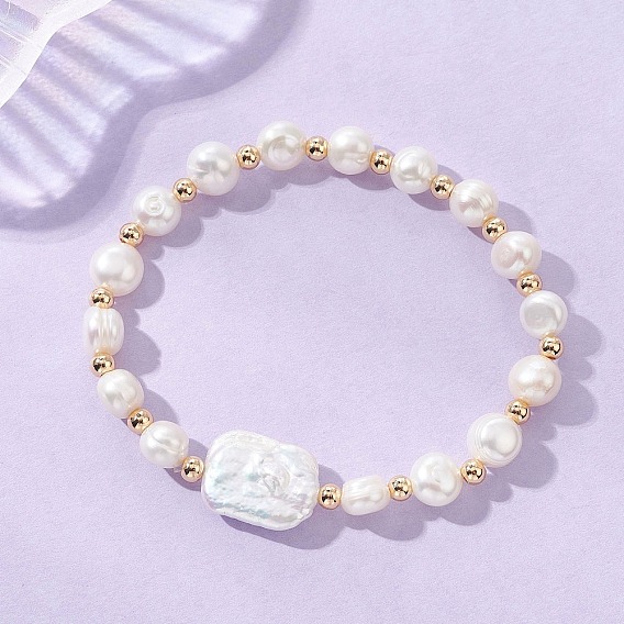 Браслеты из натурального культивированного пресноводного жемчуга и барочного жемчуга кеши, эластичные, для женщин, с латунным