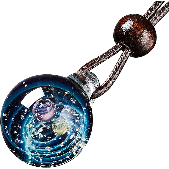 Benecreat Universe галактика планеты лэмпворк стеклянный кулон ожерелье натуральная туманность стеклянный шарм кулон с корейским вощеным шнуром из воловьей кожи для женщин мужские