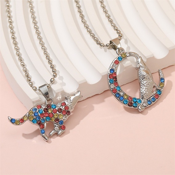 Сплав цветной горный хрусталь воющий волк кулон ожерелье для ребенка, платина