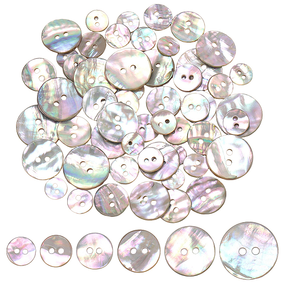 120Pcs 6 Styles 2-Hole Shell Buttons, Flat Round