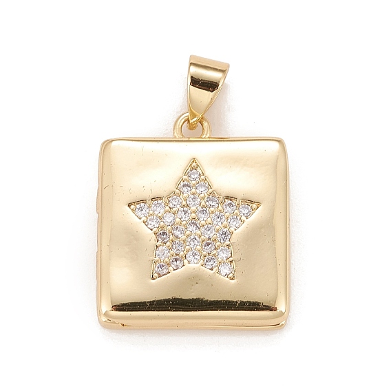 Латунные микропроволочные кубические циркониевые медальоны, фото прелести рамка для ожерелья, реальный 18 k позолоченный, без свинца и без кадмия, квадрат со звездой