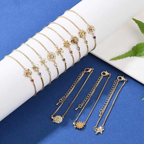 Браслеты на день матери из латуни с микропаве из кубического циркония с цветочным звеном, цепочка-коробка ювелирные изделия для женщин, реальный 18 k позолоченный