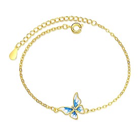 Bracelet papillon bleu - élégant bijou de main pour femme en diamant plaqué or.