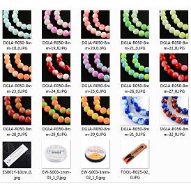 Bricolage bicolore cuisson perles de verre peintes bracelets extensibles faisant des kits, inclure des ciseaux en acier tranchants, Fil cristal, fil élastique, aiguilles à perles en acier inoxydable