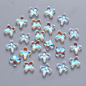 Transparent Spray Painted Glass Beads, AB Color Plated, Clover