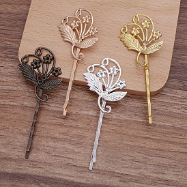Ancient Style Brass with Iron Hair Bobby Pins Findings, Flower