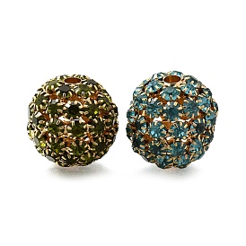 Латунные бусины со стразами , без свинца и без кадмия, стойки покрытие, круглые