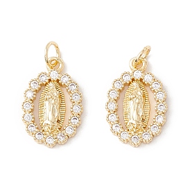 Покрытие стойки латунь микропаве прозрачные подвески из кубического циркония, с прыжковых колец, долговечный, без кадмия и без свинца, овальные с рисунками " virgin mary"