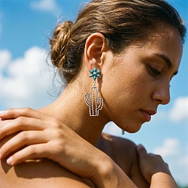 Alloy Resin Stud Dangle Earrings, Antique Silver