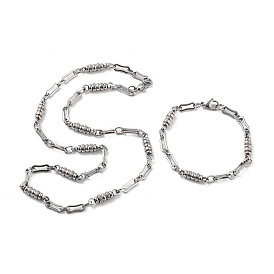 Anti-Tarnish 201 Stainless Steel Oval Link Chain Necklace & Bracelets Set, 304 Stainless Steel Clasp Jewelry Set for Men Women