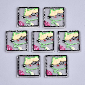 Transparent Acrylic Pendants, 3D Printed, Square with Cat Pattern
