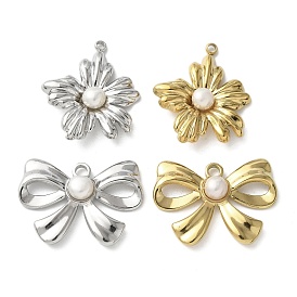 304 подвески из нержавеющей стали, с натуральным пресноводным жемчугом, подвеска-цветок/бантик, ионное покрытие (ip)