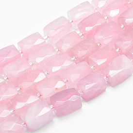 Natural Rose Quartz Beads Strands, Faceted, Cuboid