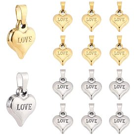 12 piezas 2 color día de San Valentín 304 dijes de acero inoxidable, corazón con la palabra amor