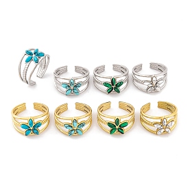 Flower 304 Stainless Steel Open Cuff Rings, Synthetic Turquoise & Malachite Rings for Women
