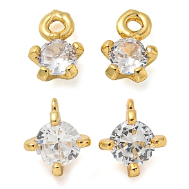 Rack Plating Brass Micro Pave Clear Cubic Zirconia Charms, Long-Lasting Plated, Cadmium Free & Lead Free, Star