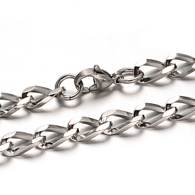 304 Stainless Steel Curb Chain Necklaces, with Lobster Claw Clasps, Faceted, 23.4 inch(59.4cm), 6mm