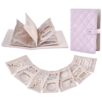 Portable Travel PU Leather & PVC Loose Leaf Binder Jewelry Books, with Jewelry Bags, for Earrings Rings Necklaces Bracelets, Rectangle