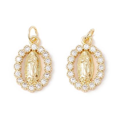 Покрытие стойки латунь микропаве прозрачные подвески из кубического циркония, с прыжковых колец, долговечный, без кадмия и без свинца, овальные с рисунками " virgin mary"