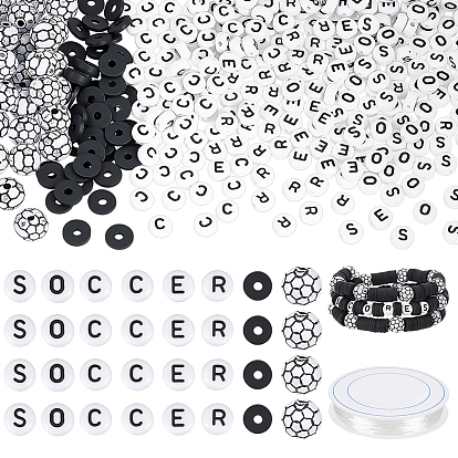 Наборы для изготовления футбольных браслетов своими руками, в том числе 400шт акриловые бусины, 4200 шт. бусин ручной работы из полимерной глины и 1 рулон эластичной нити с кристаллами