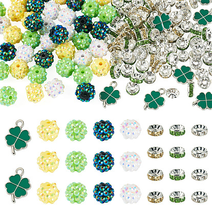 Saint Patrick's Day DIY Findings Kits, include Alloy Enamel Pendants, AB-Color Resin Rhinestone Beads, Brass Grade A Rhinestone Spacer Beads