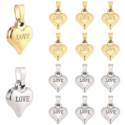12 piezas 2 color día de San Valentín 304 dijes de acero inoxidable, corazón con la palabra amor