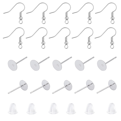 Earring Findings Sets, with 304 Stainless Steel Stud Earring Findings, 316 Stainless Steel Earring Hooks and Plastic Ear Nuts