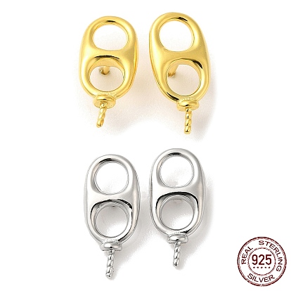 925 Sterling Silver Stud Earring Findings, Oval Pop Tab, for Half Drilled Beads