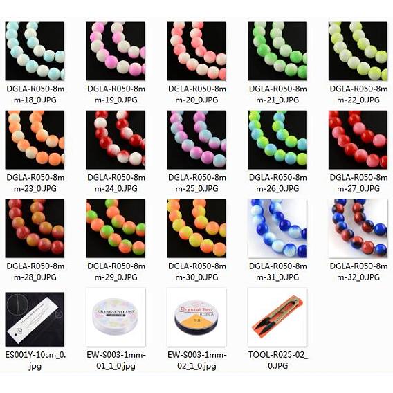 DIY Two-Color Baking Paint Glass Beads Stretch Bracelets Making Kits, include Sharp Steel Scissors, Elastic Crystal Thread, Stainless Steel Beading Needles