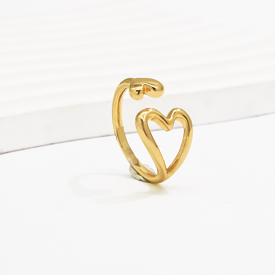 Латунные манжеты открытые кольца для женщин, Двойное сердце