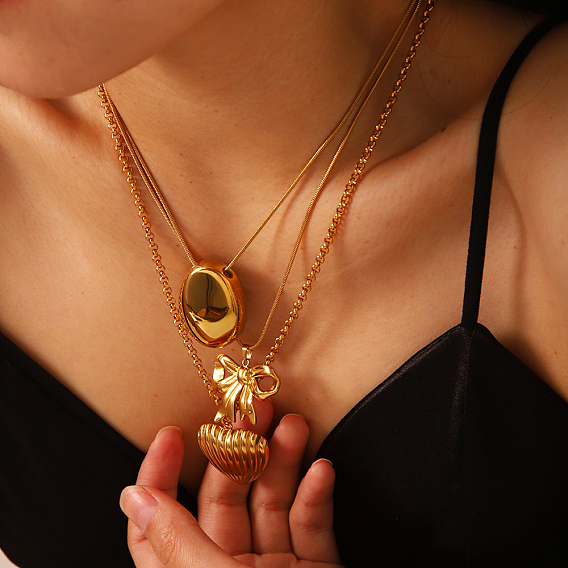304 Модные ожерелья с подвесками из нержавеющей стали для повседневной носки женщин, золотые