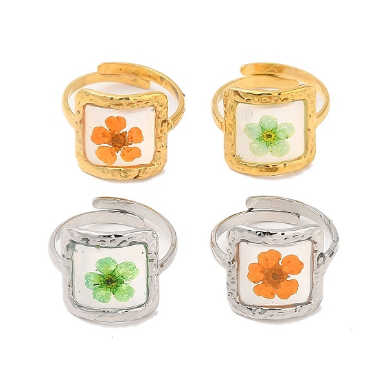 Квадратная эпоксидная смола с регулируемыми кольцами из сухих цветов, 316 кольцо из хирургической нержавеющей стали