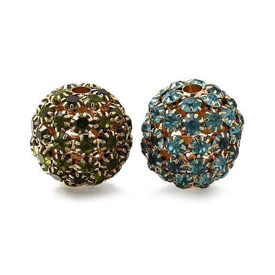 Латунные бусины со стразами , без свинца и без кадмия, стойки покрытие, круглые