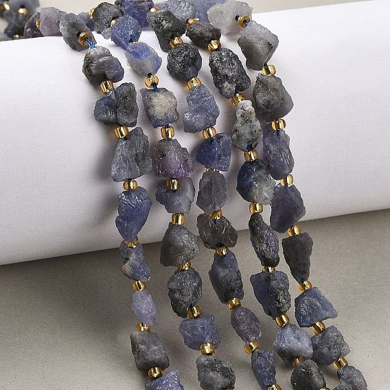 Необработанные натуральные бусины из танзанита, самородки, с бисером