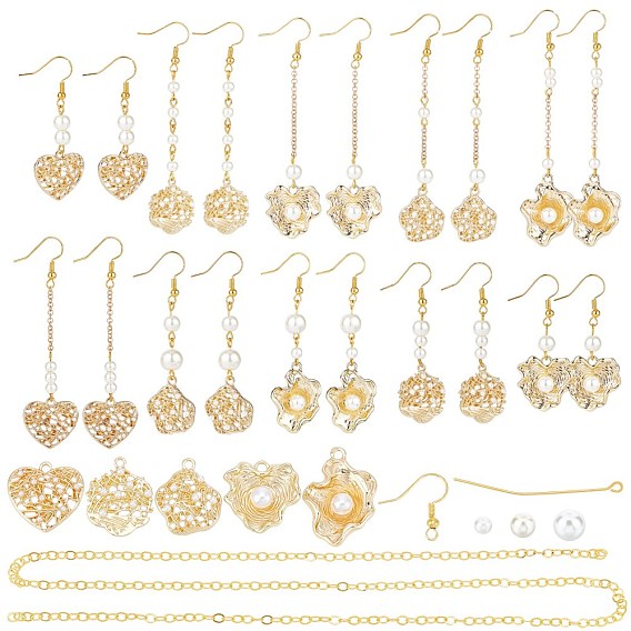 DIY Imitation Pearl Beads Dangle Earrings Making Kit, Including Alloy Pendants, Glass Pearl Beads, Iron Rolo Chains, Brass Eye Pin & Earring Hooks