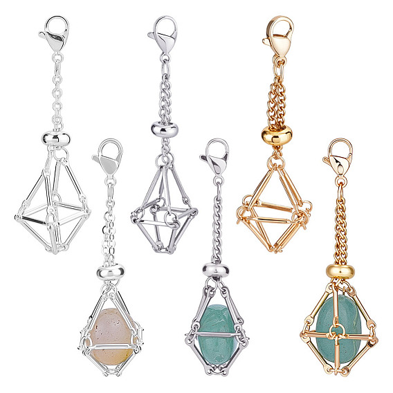 6 шт 3 цвета латунь макраме мешочек пустой держатель камня подвеска украшение, с 304 нержавеющей стали застежки