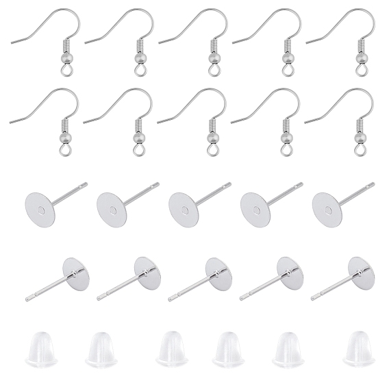 Earring Findings Sets, with 304 Stainless Steel Stud Earring Findings, 316 Stainless Steel Earring Hooks and Plastic Ear Nuts