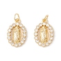 Покрытие стойки латунь микропаве прозрачные подвески из кубического циркония, с прыжковых колец, долговечный, без кадмия и без свинца, овальные с рисунками " virgin mary"