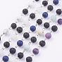 Natural Gemstone Handmade Beaded Chains, Unwelded, with Iron Eye Pin and Lava Rock Beads, Platinum