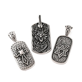 316 Surgical Stainless Steel Big Pendants, Rectangle Charms, Antique Silver