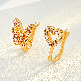 Бабочка кролик сердце латунные микропаве прозрачные кубические цирконии клипсы на носовые кольца