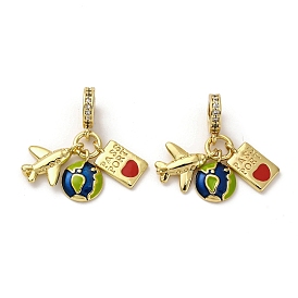 Латунь микропаве прозрачный кубический цирконий европейские подвески с подвесками, с разноцветной эмалью,, подвески с большими отверстиями в виде самолета, земли и паспорта