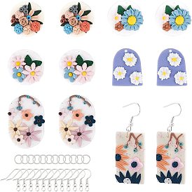 Nbeads DIY Dangle Earring Making Kits, 24Pcs Geometry with Flower Polymer Clay Pendants, Iron Earring Hooks & Jump Rings
