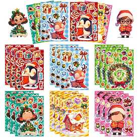 6Pcs Christmas Theme Cartoon Paper Stickers, Self-Adhesive Decals, for Water Bottles Laptop Phone Skateboard Decoration, Rectangle