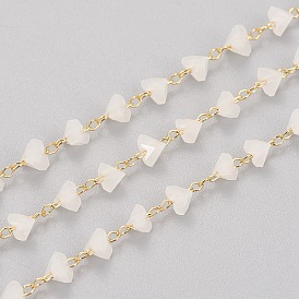 Chaînes de perles de verre triangulaires à facettes faites à la main, avec placage ionique (ip) gourmettes en acier inoxydable, soudé, avec bobine