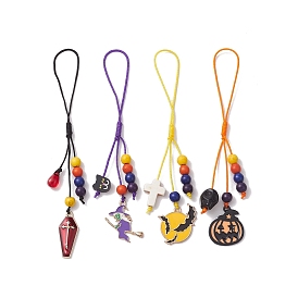Halloween Synthetic Turquoise & Glass & Polymer Clay & Mobile Straps, with Alloy Enamel Pandants and Braided Nylon Thread