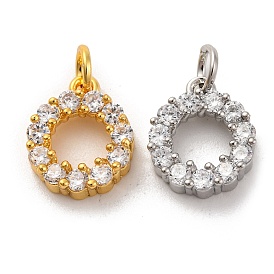 Brass Micro Pave Cubic Zirconia Charms, Long-Lasting Plated, Lead Free & Cadmium Free, Round